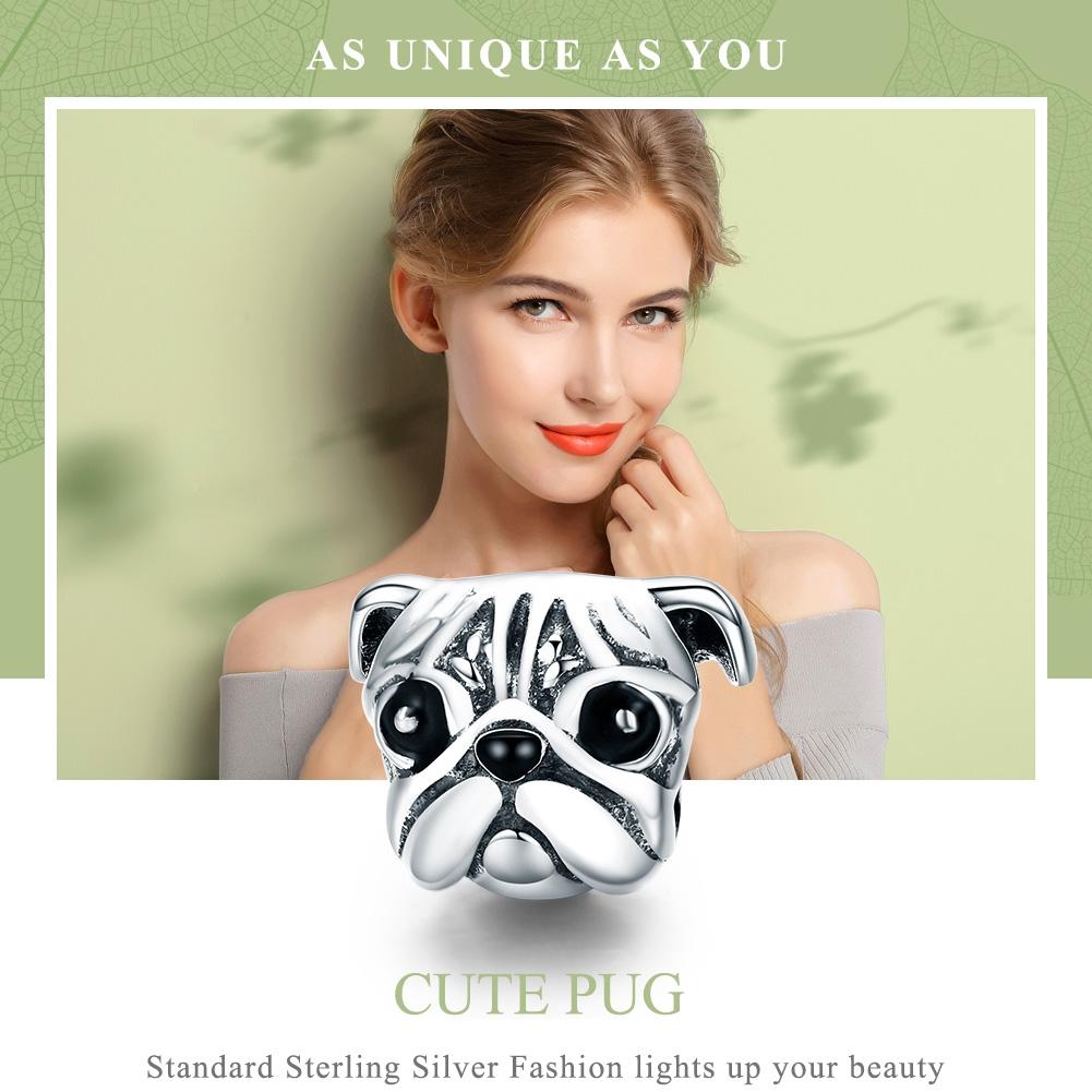 925 Sterling Silver Pug Diamond Bead Bracelet Accessory