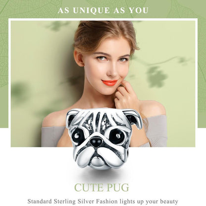 925 Sterling Silver Pug Diamond Bead Bracelet Accessory