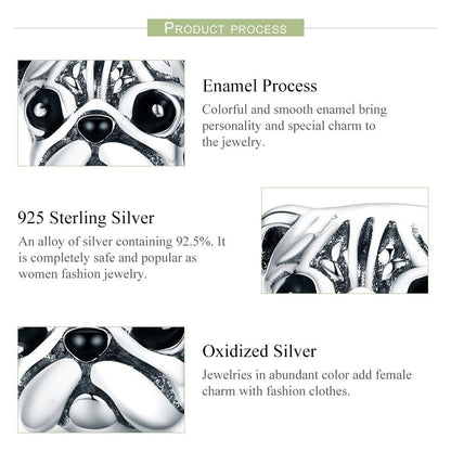 925 Sterling Silver Pug Diamond Bead Bracelet Accessory