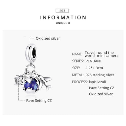 925 Sterling Silver Blue Zircon Aircraft Pendant For Diy Bracelets & Necklaces