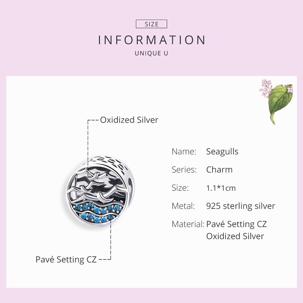 925 Sterling Silver Blue Seagull Beaded Bracelet Accessories