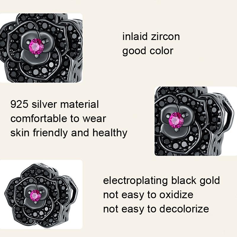 925 Sterling Silver Diy Black Rose Bead Bracelet