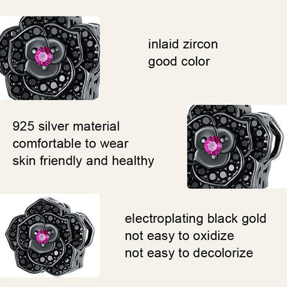 925 Sterling Silver Diy Black Rose Bead Bracelet