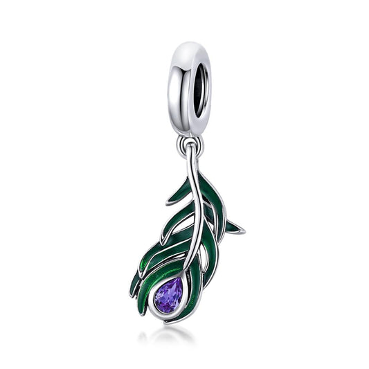 925 Sterling Silver Peacock Feather Pendant For Diy Bracelet Or Necklace