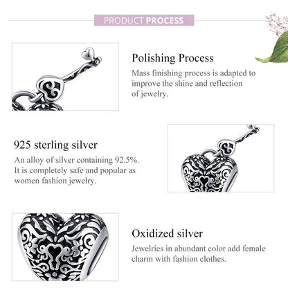925 Sterling Silver Retro Heart Beaded Bracelet
