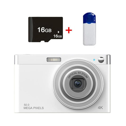 4k 8x Optical Zoom Telescopic Lens Digital Camera with Card Reader & 16g - White