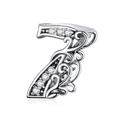 925 Sterling Silver Relief Number Series 0 9 Beads For Diy Bracelets And Necklaces Style - 7