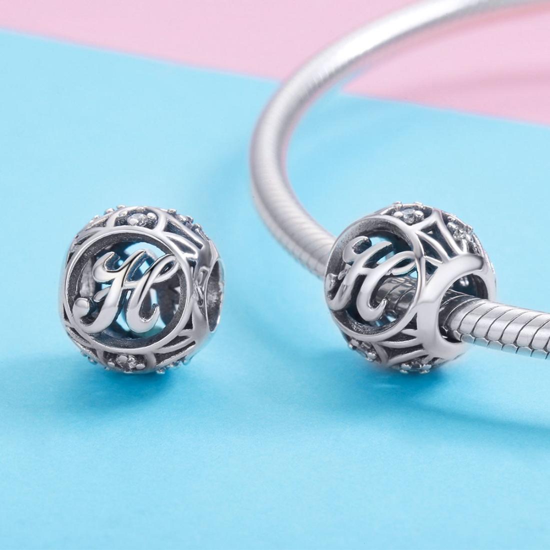 925 Sterling Silver 26 English Letter Beads For Diy Bracelets & Necklaces Style - H