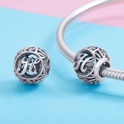 925 Sterling Silver 26 English Letter Beads For Diy Bracelets & Necklaces Style - H