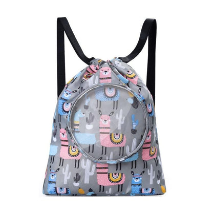 Blue Waterproof Drawstring Beach Bag L Size For Kids Wet & Dry Separation Shoulder Strap - Tibetan L