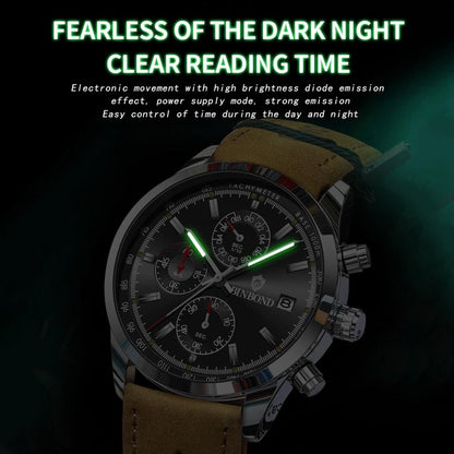 Waterproof Luminous Quartz Watch - Multifunctional 30m - White Steel-Green