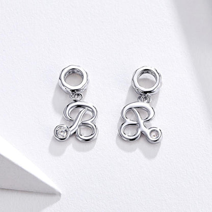 925 Sterling Silver Personalized Letter Pendant For Diy Bracelets & Necklaces Style - R