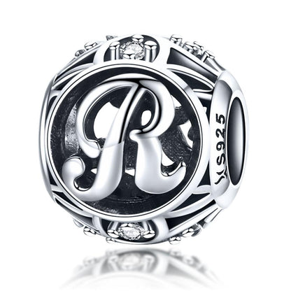 925 Sterling Silver 26 English Letter Beads For Diy Bracelets & Necklaces Style - R