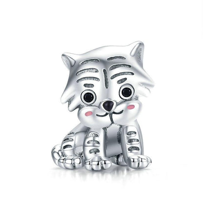 925 Sterling Silver Tiger Bead Pendant For Diy Bracelets & Necklaces