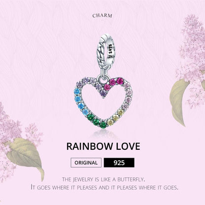 925 Sterling Silver Rainbow Heart Pendant For Diy Bracelets & Necklaces