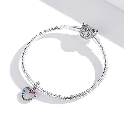 925 Sterling Silver Rainbow Heart Pendant For Diy Bracelets & Necklaces