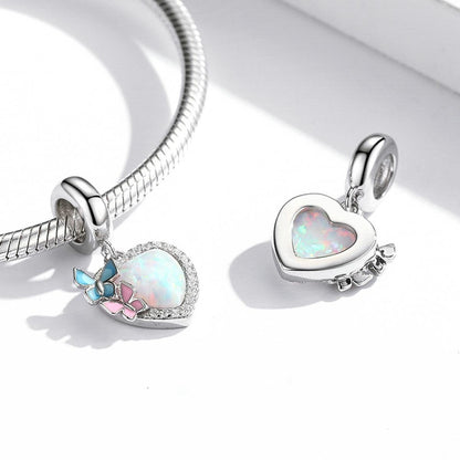 925 Sterling Silver Colorful Opal Butterfly Pendant For Diy Bracelets & Necklaces