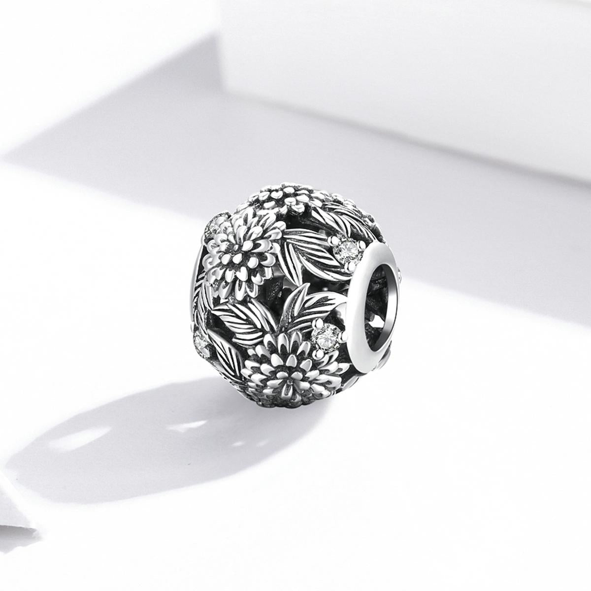 925 Sterling Silver Embossed Flower Beads For Diy Bracelets & Necklaces