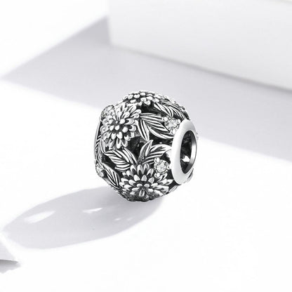 925 Sterling Silver Embossed Flower Beads For Diy Bracelets & Necklaces