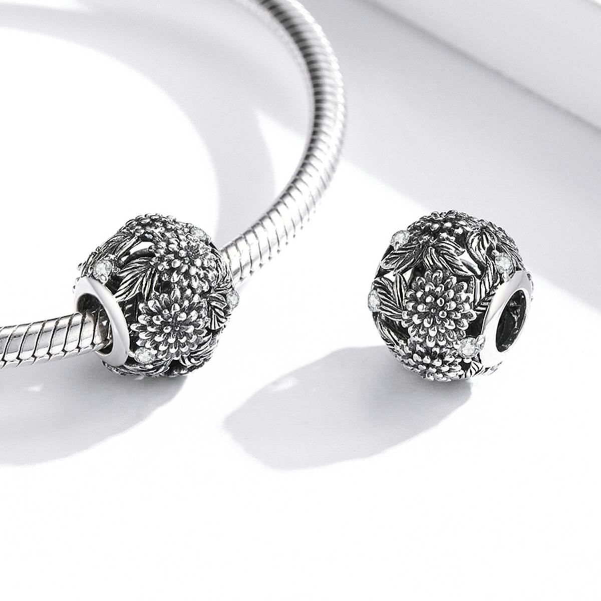 925 Sterling Silver Embossed Flower Beads For Diy Bracelets & Necklaces