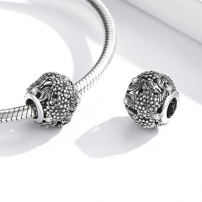 925 Sterling Silver Embossed Flower Beads For Diy Bracelets & Necklaces