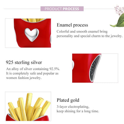 925 Sterling Silver Delicious Fries Food Beads For Diy Bracelets & Necklaces