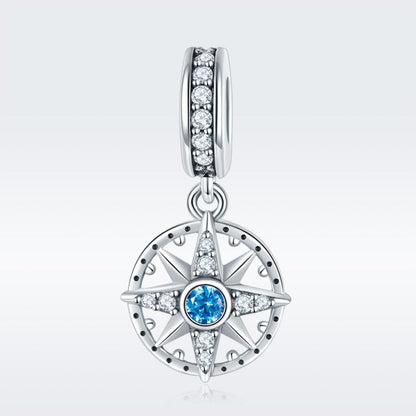 925 Sterling Silver Compass Pendant Necklace