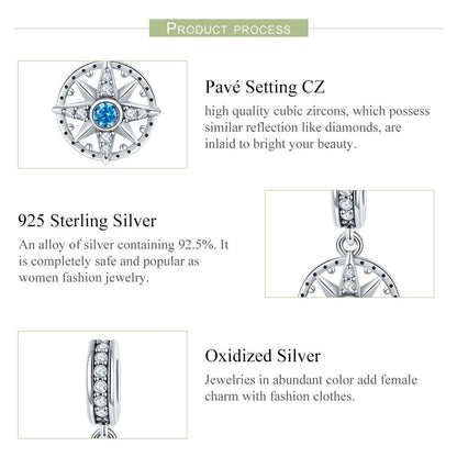 925 Sterling Silver Compass Pendant Necklace