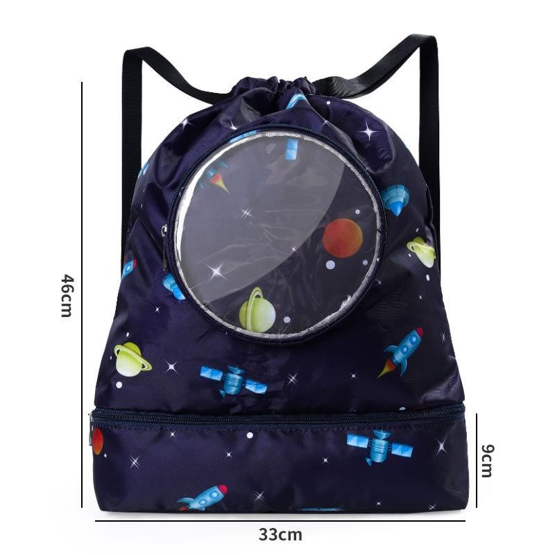 Blue Waterproof Drawstring Beach Bag L Size For Kids Wet & Dry Separation Shoulder Strap - Grey S