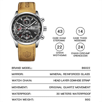 Waterproof Luminous Quartz Watch - Multifunctional 30m - White Steel-White