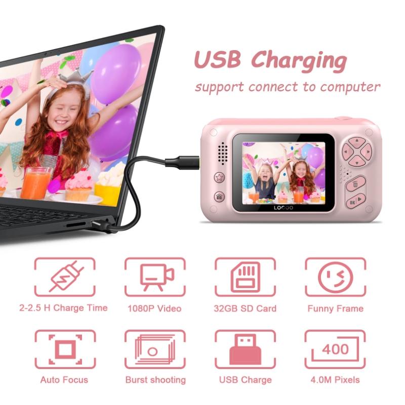 2.4 Hd Reversible Kids Camera + 16Gb Memory Card & Reader - Yellow / Blue