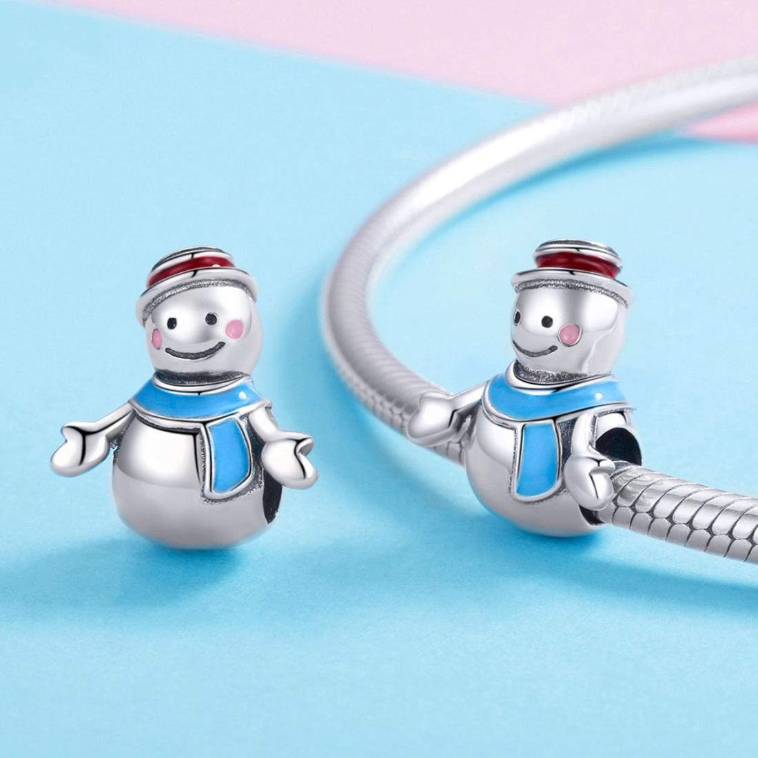 925 Sterling Silver Snowman Bead Pendant For Diy Bracelets & Necklaces