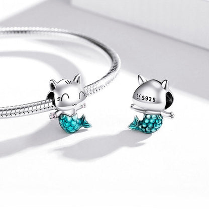 925 Sterling Silver Cat Mermaid Beads For Diy Bracelets & Necklaces