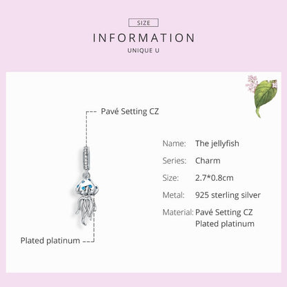 925 Sterling Silver Jellyfish Pendant For Bracelets & Necklaces