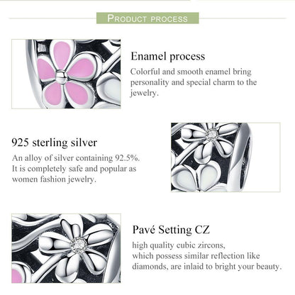 925 Sterling Silver Small Daisy Flower Heart Shaped Beads