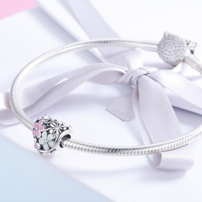 925 Sterling Silver Small Daisy Flower Heart Shaped Beads