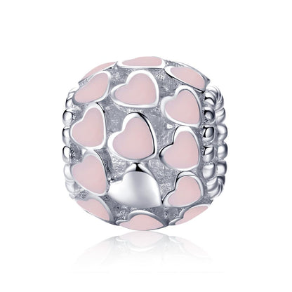 925 Sterling Silver Pure Pink Heart Diamond Beads