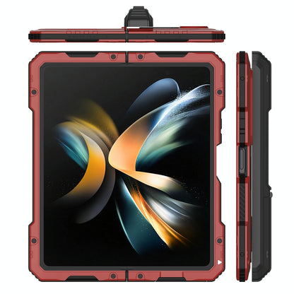 Waterproof Metal Phone Case with Folding Holder for Samsung Galaxy z Fold 4 - Black