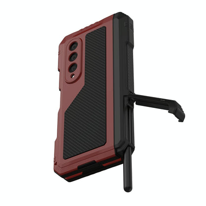 Waterproof Metal Phone Case with Folding Holder for Samsung Galaxy z Fold 4 - Black