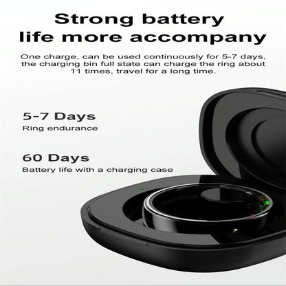 Smart Ring Heart Rate Blood Oxygen Sleep Sports Size 12 - Black