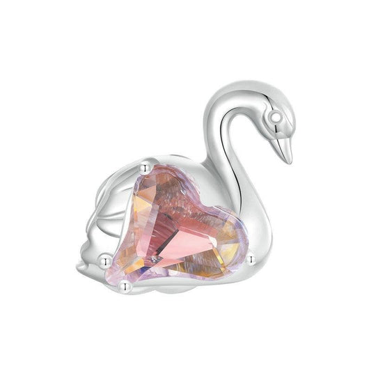 925 Sterling Silver Platinum Plated Pink Swan Rose Diy Beads