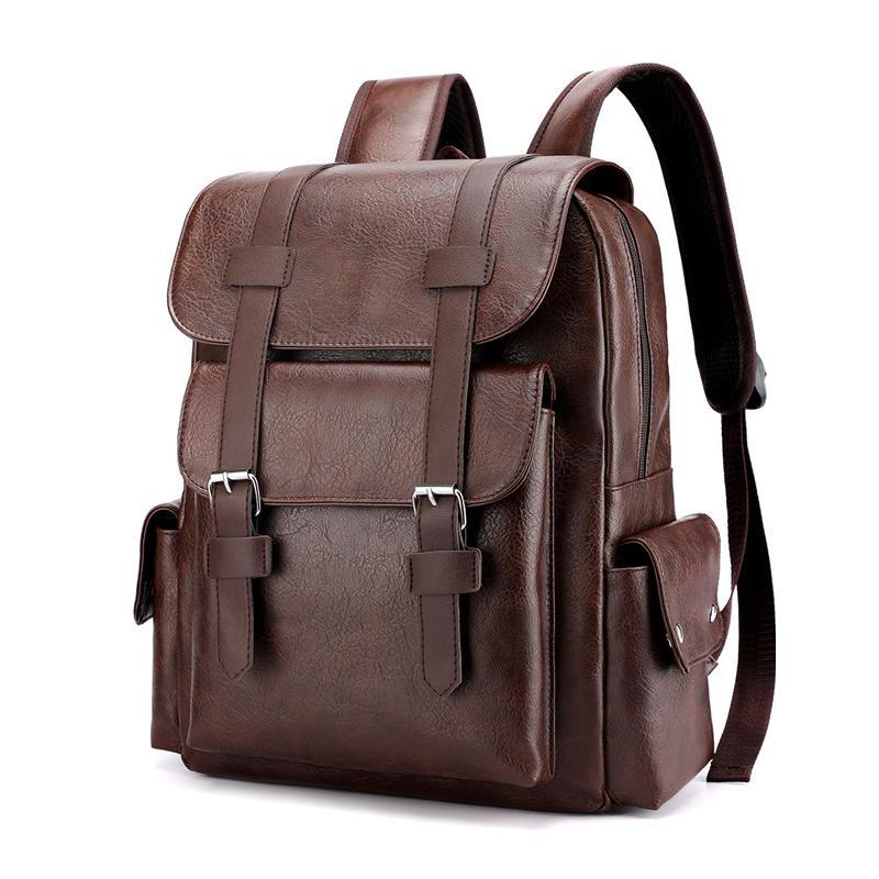 Large Capacity Pu Leather Laptop Backpack For Travel & School - Black