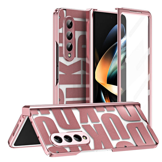 Foldable Electroplated Phone Case for Samsung Galaxy z Fold 4 5g with Hinge - Rose Gold