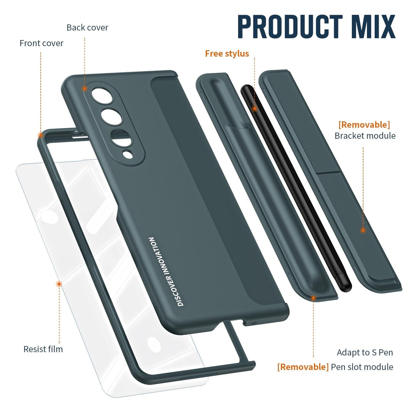 For Samsung Galaxy z Fold4 5G Samsung Galaxy z Fold4 2-in-1 Detachable Folding Case with Holder & Pen Slot - Black