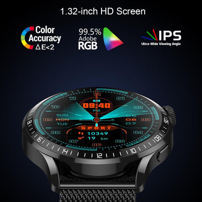 1.32 Inch Heart Rate Detection Smart Watch - Silver + Leather