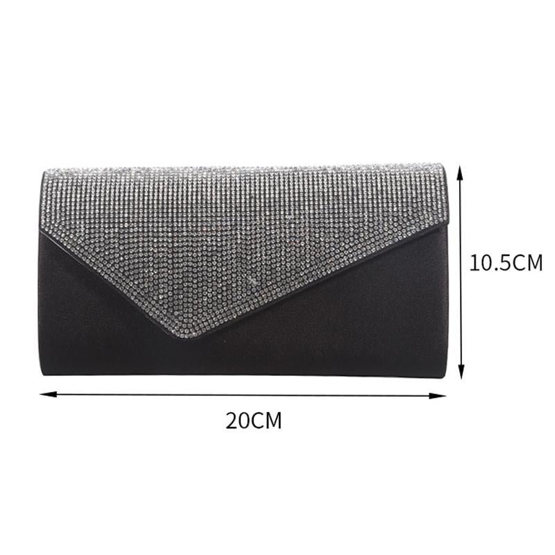 Black Rhinestone Shoulder Bag For Dinner & Cosmetics