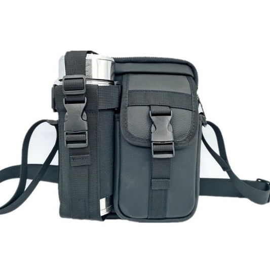 8 Leather Shoulder Mobile Phone Messenger Bag Casual Water Bottle Bag - Black