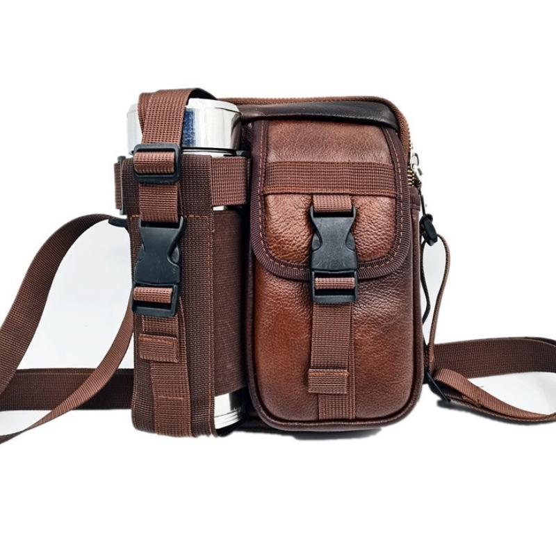 8 Leather Shoulder Mobile Phone Messenger Bag Casual Water Bottle Bag - Black