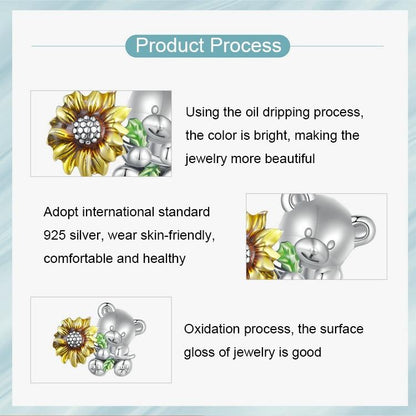 925 Sterling Silver Adorable Sunflower Diy Bead Bracelet