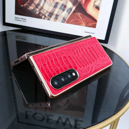 For Samsung Galaxy Z Fold4 5G Genuine Leather Nano Plating Phone Case - Black
